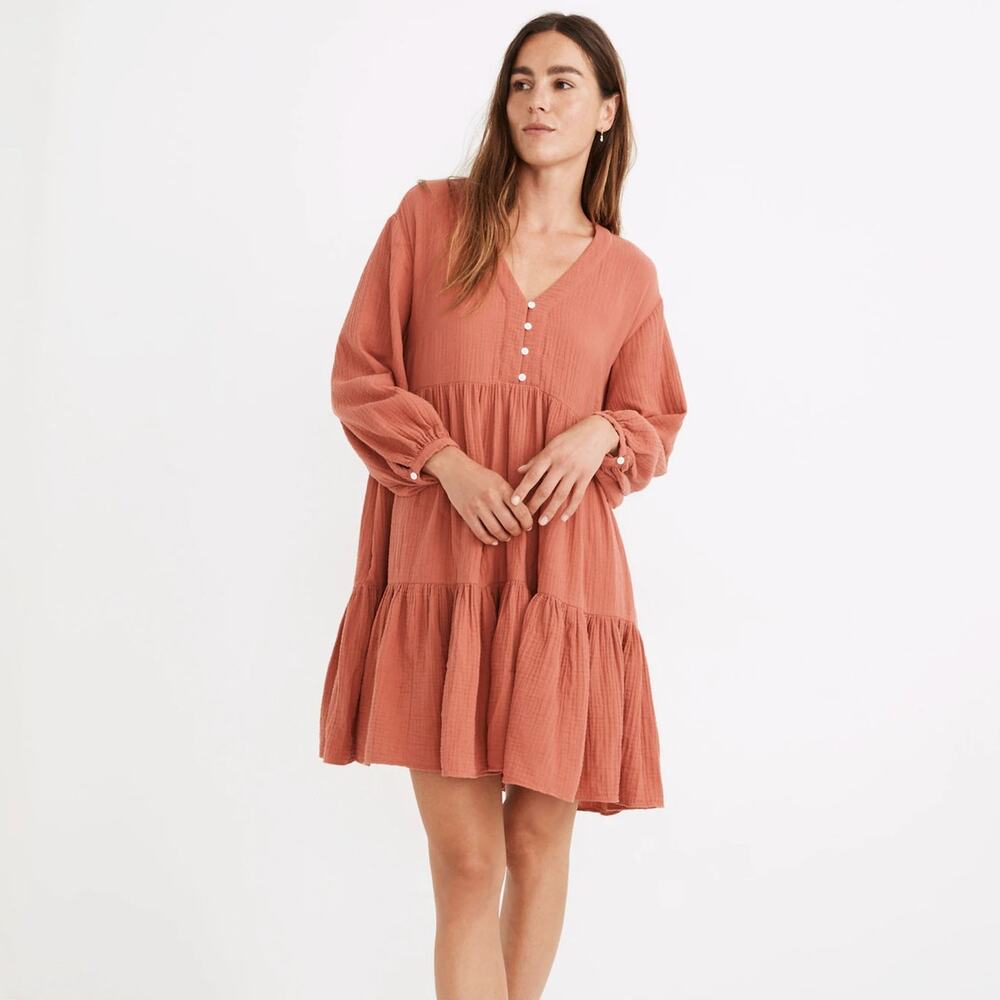 MADEWELL Lightspun Colette Mini Dress Gauze Deep Rose Salmon Pink Sz 6 {EE19}